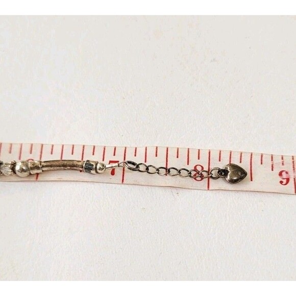 Sterling Silver Beaded Faith Crystal Heart Charm Bracelet 8" - Picture 6 of 7